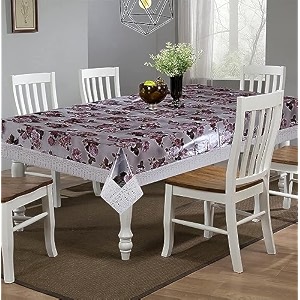 kuber industries flower print table cloth 6 seaterwaterproof dining table cover 6 seatertable protector for indoor amp outdoor 90x60 cream amp wine
