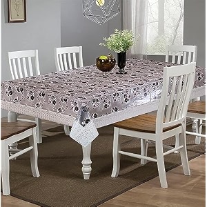 kuber industries flower print table cloth 6 seaterwaterproof dining table cover 6 seatertable protector for indoor amp outdoor 90x60 ivory