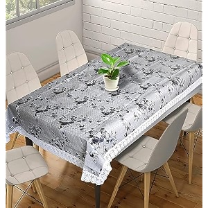 kuber industries flower print table cloth 6 seaterwaterproof dining table cover 6 seatertable protector for indoor amp outdoor 90x60 grey