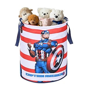 kuber industries foldable 45l toys organizer for kids room - soft toys storage bagbasketcontainer with handles  marvel captain america - blue