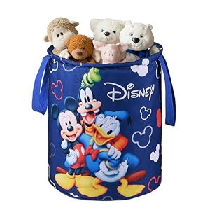 kuber industries polyester foldable 45l toys organizer for kids room - soft toys storage bagbasketcontainer with handles  disney print - blue 34x34x42 cm