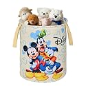 Kuber Industries Polyester Foldable 45L Toys Organizer for Kids Room - Soft Toys Storage Bag/Basket/Container with Handles | Disney Print - Cream 34x34x42 cm