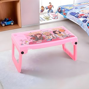kuber industries foldable amp portable study table for students with transparent flap cover amp cup slot  light weight bed table for reading writing amp meals  disney princess - pink