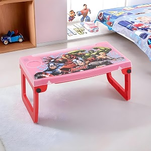 kuber industries foldable amp portable study table for students with transparent flap cover amp cup slot  light weight bed table for reading writing amp meals  marvel avengers - red