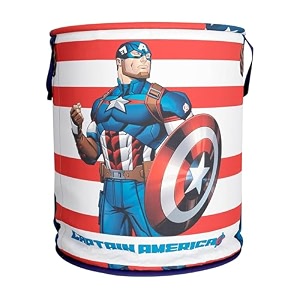 kuber industries foldable laundry basket for clothes  non-woven round cloth laundry bag  washing clothes storage basket  marvel captain america  45 ltr  blue