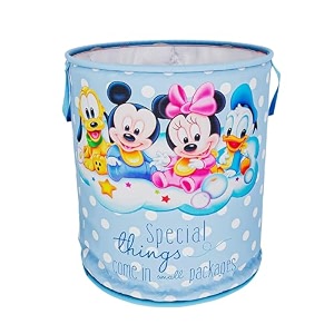 kuber industries foldable laundry basket for clothes  non-woven round cloth laundry bag  washing clothes storage basket  disney mickey friend  45 ltr  sky blue