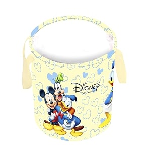 kuber industries foldable laundry basket for clothes  non-woven round cloth laundry bag  washing clothes storage basket  disney mickey mouse  45 ltr  black