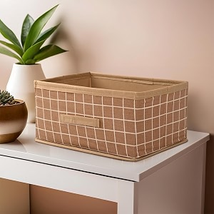 kuber industries foldable multi-purpose cloth organizer for storage with drawing handle  durable organisers storage box for clothestoys  check design - beige