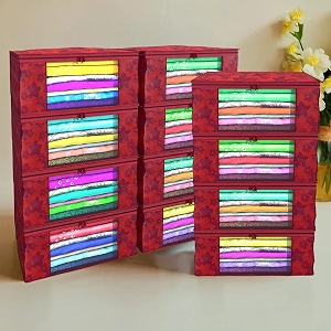 kuber industries clothes organizer for wardrobe pack of 12 - storage organizer for saree  shirts  lehanga chunni  clothes - dress organizer for wardrobe - saree covers with zip printed red