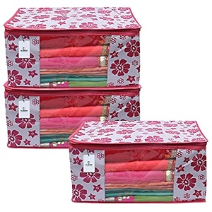 kuber industries clothes organizer for wardrobe pack of 6 - storage organizer for saree  shirts  salwar  lehenga  clothes - dress organizer for wardrobe - saree covers with zip printed brown