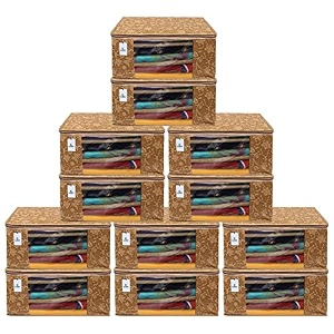 kuber industries clothes organizer for wardrobe pack of 6 - storage organizer for saree  shirts  salwar  lehenga  clothes - dress organizer for wardrobe - saree covers with zip printed brown