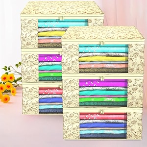 kuber industries clothes organizer for wardrobe pack of 6 - storage organizer for saree  shirts  salwar  lehenga  clothes - dress organizer for wardrobe - saree covers with zip printed brown