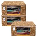 Kuber Industries Foldable saree covers with Zip|Non Woven Clothes Organiser for wardrobe |Metalic Print With Transparent Window|Suitable for Lehenga, Suit, Dress|Pack Of 3 (Brown)