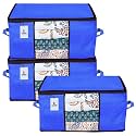 Kuber Industries Non-Woven Underbed Storage Bag|Organizer For Clothes Large|Non-Woven Comforter, Blanket Cover|Transparent Window &amp; Premium Zipper|Side Handles|Pack Of 3 (Blue)