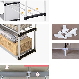 kuber industries non woven fabric foldable wardrobe for clothesnon woven 2 door portable clothes rack  4 shelves almirah for clothes-pack of 2 black
