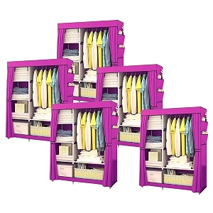 kuber industries pack of 5 foldable wardrobe for clothesnon woven 2 door portable clothes rack4 shelves almirah for clothes purple