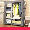 Kuber Industries Foldable Wardrobe For Clothes|Non Woven Fabric 2 Door Portable Clothes Rack|4 Shelves Almirah For Clothes-Pack Of 2 (Grey)