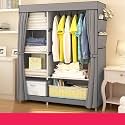 Kuber Industries Foldable Wardrobe - Non Woven 2 Door Portable Rack With 4 Shelves Almirah for Clothes - Pack of 3 (Grey)