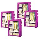 Kuber Industries Foldable Wardrobe for Clothes|Non Woven 2 Door Portable Clothes Rack|4 Shelves Almirah for Clothes-Pack of 4 (Purple)