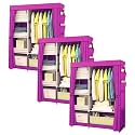 Kuber Industries Foldable Wardrobe - Non Woven 2 Door Portable Clothes Rack With 4 Shelves Almirah - Pack of 3 (Purple)