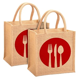 kuber industries fork knife print jute reusable eco-friendly hand baggrocery bag for man woman with handle pack of 2 red 54km4358