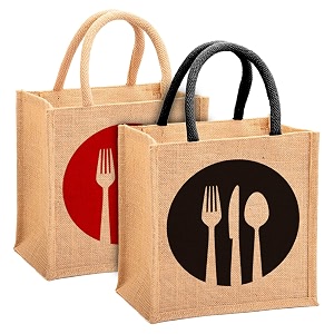 kuber industries fork knife print jute reusable eco-friendly hand baggrocery bag for man woman with handle pack of 2 black and red 54km4359