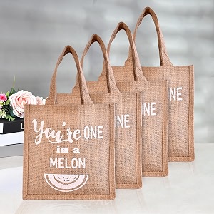 kuber industries reusable lunch bag with handle  jute carry bag  lunch handbag for office  tiffin carry hand bag  melon-print  small  pack of 2  brown