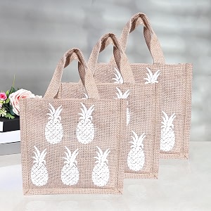kuber industries reusable lunch bag with handle  jute carry bag  lunch handbag for office  tiffin carry hand bag  pineapple-print  small  brown