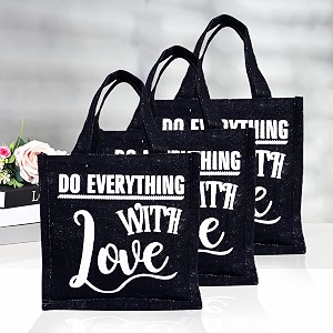 kuber industries reusable lunch bag with handle  jute carry bag  lunch handbag for office  tiffin carry hand bag  love-print  small  pack of 4  black