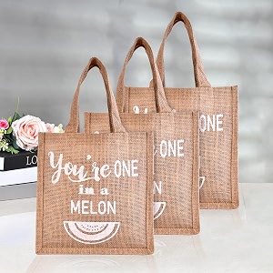 kuber industries reusable lunch bag with handle  jute carry bag  lunch handbag for office  tiffin carry hand bag  melon-print  small  pack of 3  brown