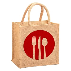 kuber industries fork knife print jute reusable eco-friendly hand baggrocery bag for man woman with handle red 54km4357