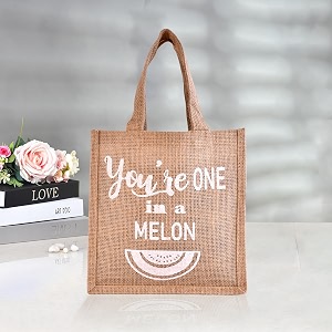 kuber industries reusable lunch bag with handle  jute carry bag  lunch handbag for office  tiffin carry hand bag  melon-print  small  brown