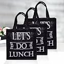 Kuber Industries Reusable Lunch Bag with Handle | Jute Carry Bag | Lunch Handbag for Office | Tiffin Carry Hand Bag | Lets Do Lunch-Print | Small | Pack of 3 | Black