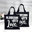 Kuber Industries Reusable Lunch Bag with Handle | Jute Carry Bag | Lunch Handbag for Office | Tiffin Carry Hand Bag | Love-Print | Small | Pack of 2 | Black
