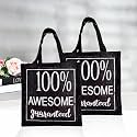 Kuber Industries Reusable Lunch Bag with Handle | Jute Carry Bag | Lunch Handbag for Office | Tiffin Carry Hand Bag | Awesome-Print | Small | Pack of 2 | Black