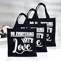 Kuber Industries Reusable Lunch Bag with Handle | Jute Carry Bag | Lunch Handbag for Office | Tiffin Carry Hand Bag | Love-Print | Small | Pack of 4 | Black
