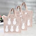 Kuber Industries Reusable Lunch Bag with Handle | Jute Carry Bag | Lunch Handbag for Office | Tiffin Carry Hand Bag | Pineapple-Print | Small | Pack of 3 | Brown