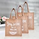 Kuber Industries Reusable Lunch Bag with Handle | Jute Carry Bag | Lunch Handbag for Office | Tiffin Carry Hand Bag | Melon-Print | Small | Pack of 3 | Brown