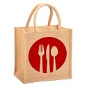 Kuber Industries Fork Knife Print Jute Reusable Eco-Friendly Hand Bag/Grocery Bag for Man, Woman with Handle (Red) 54KM4357