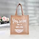 Kuber Industries Reusable Lunch Bag with Handle | Jute Carry Bag | Lunch Handbag for Office | Tiffin Carry Hand Bag | Melon-Print | Small | Brown