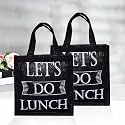 Kuber Industries Reusable Lunch Bag with Handle | Jute Carry Bag | Lunch Handbag for Office | Tiffin Carry Hand Bag | Lets Do Lunch-Print | Small | Pack of 2 | Black