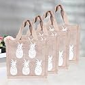 Kuber Industries Reusable Lunch Bag with Handle | Jute Carry Bag | Lunch Handbag for Office | Tiffin Carry Hand Bag | Pineapple-Print | Small | Pack of 4 | Brown