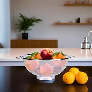 kuber industries pack of 5 fruit basket  stainless steel vegetables strainer  colander basket for pasta-noodles-grains  mesh basket with handle  8 inch  silver