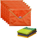KUBER INDUSTRIES Garment Covers 6 Pcs Organza Saree Covers for Gifting with Flap Closure | Golden Lace - Orange 112KM43562