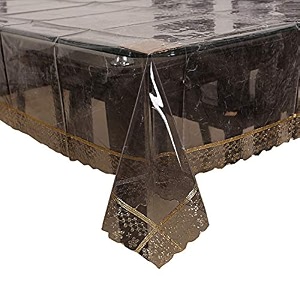kuber industries golden lace pvc 6 seater dining table cover - transparent