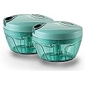 Kuber Industries Handy Dori Chopper with 3 Blades Vegetable Fruit Nuts Onion Chopper, Food Processor Hand Mixer Grinder, Salad Maker, Multipurpose Uses Chopper-Pack of 2 (Green)