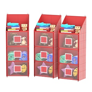 kuber industries pack of 3 hanging almirah  folding baby almirah  4 compartments storage almirah  hanging wall almirah  wardrobe organizer for cloth-shoes-toys  hathkadi  red