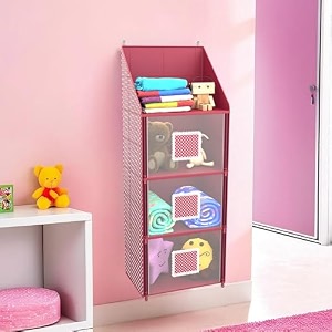 kuber industries hanging almirah  folding baby almirah  4 compartments storage almirah  hanging wall almirah  wardrobe organizer for cloth-shoes-toys  hathkadi  maroon