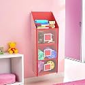 Kuber Industries Pack of 3 Hanging Almirah | Folding Baby Almirah | 4 Compartments Storage Almirah | Hanging Wall Almirah | Wardrobe Organizer for Cloth-Shoes-Toys | Hathkadi | Red