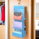 Kuber Industries Hanging Organizer | 6 Pocket Storage Hanger | Handbag Organizer | Hanging Purse for Wardrobe | Transparent Clutch Organizer | Handbag Storage for Closet | Sky Blue